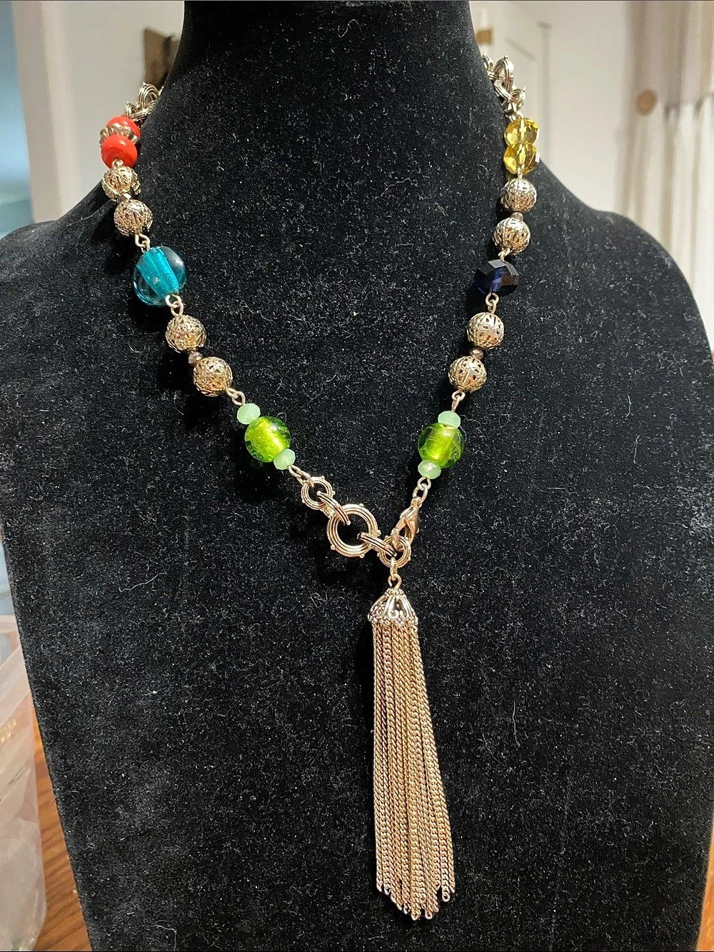 Colorful Glass Beaded Tassel Necklace